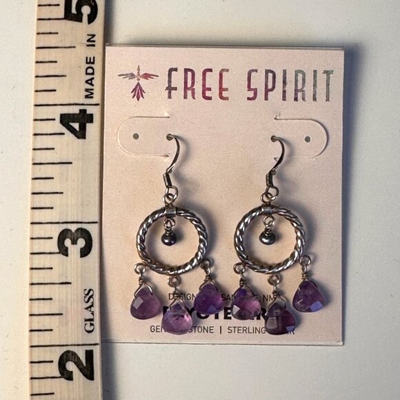 Peyote Bird Boho Gypsy Hoop Earrings Amethyst & Pearl Drops Sterling Silver NWT - Picture 8 of 12